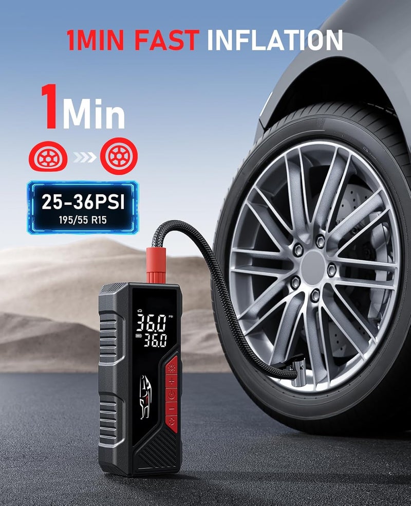 Aneson Tire Inflator Portable Air Compressor, Cordless Air Pump for Car Tire 150PSI, Battery & 12V DC, Electric Bike Pump with Pressure Gauge, Auto Shutoff, for Bicycle, Ball, Motorcycle Accessories - Image 2